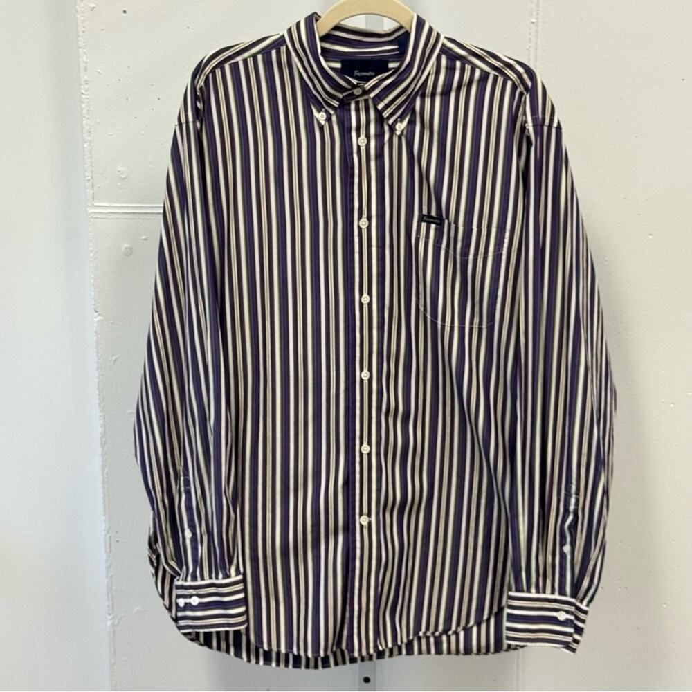 Façonnable Classic Striped Button Down Shirt Purple White XL - Picture 1 of 12